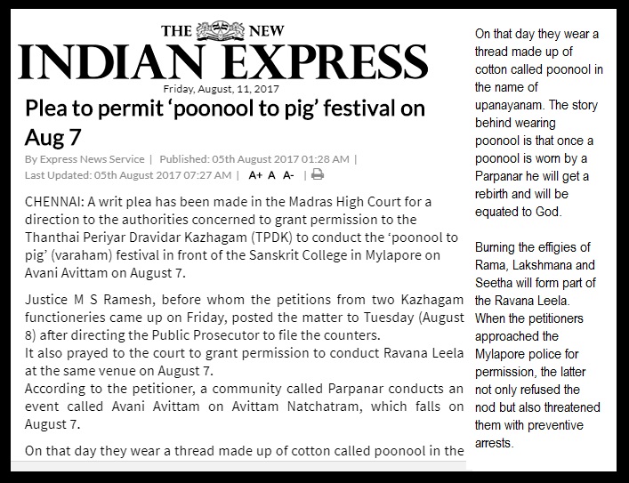 Sacred thgread to pigs-PDMK went to court- - Indian Express- 05-08-2017